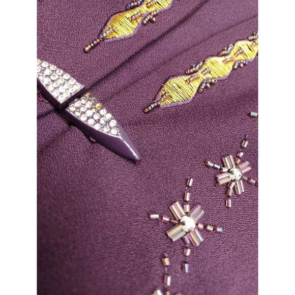 Vtg KB Stella Louise Long Duster Jacket Womens Purple Plum Beads Gold Thread 24W - Picture 7 of 12